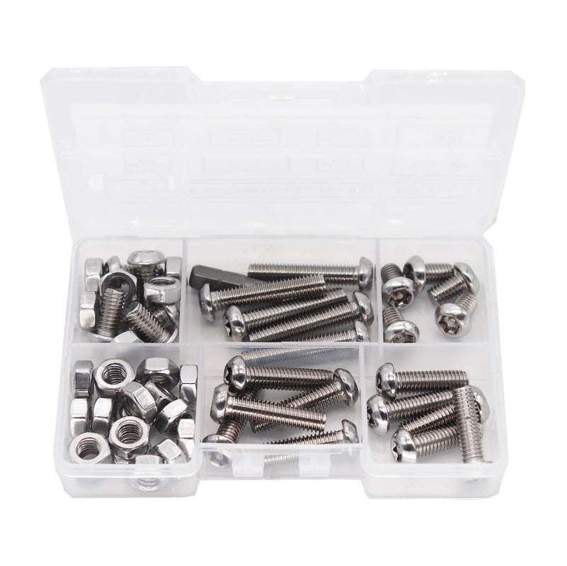 binifiMux 50pcs M6 Pan Head Torx Security Screws Hex Nuts Assortment Kit w T30 Wrench, M6x10mm/12mm/20mm/25mm/30mm, 304 Stainless Steel, Tamper Proof Screws - Image 1